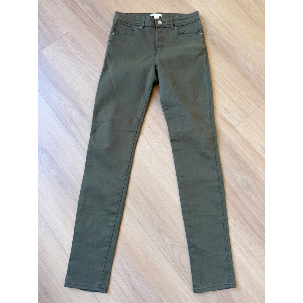 HM Womens Olive Green Skinny Twill Pants Mid Rise Stretch Trousers Size 4